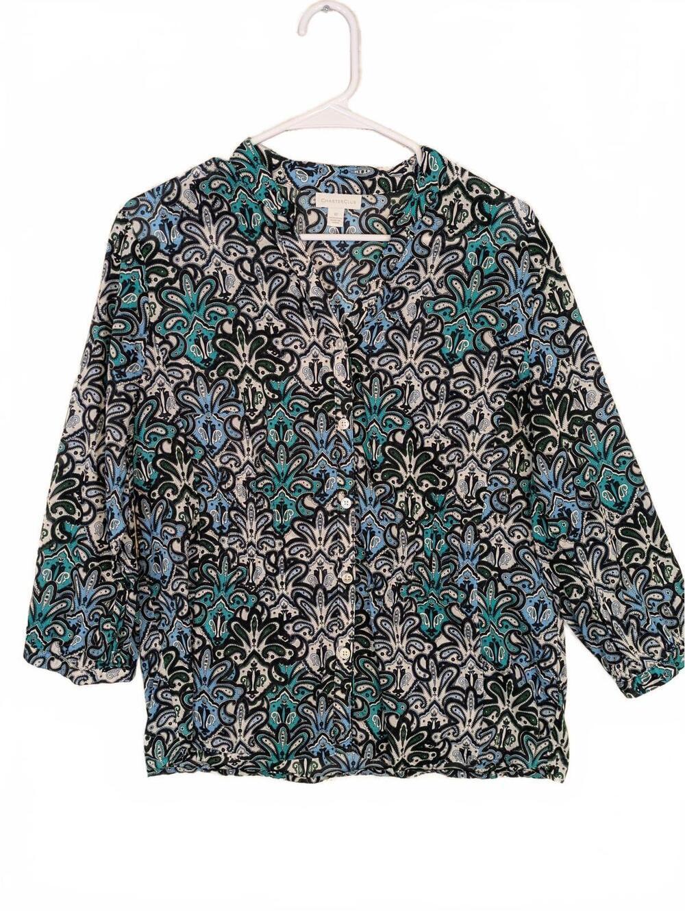 Charter Club Paisley Print Button Front Blouse Womens Size 12 Casual 3/4 Sleeve